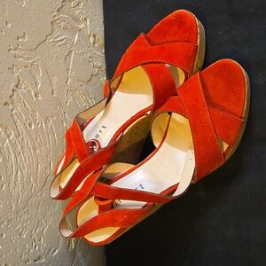 J Gilbert Red Suede Wedge Italian Sandals